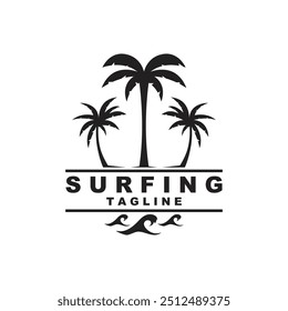 Logo Surfing Beach Vector Illustration Template. Logo for label, summer holiday, badge, emblem and community