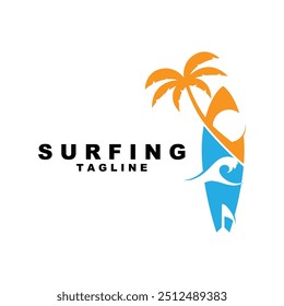 Logo Surfing Beach Vector Illustration Template. Logo for label, summer holiday, badge, emblem and community