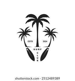 Logo Surfing Beach Vector Illustration Template. Logo for label, summer holiday, badge, emblem and community