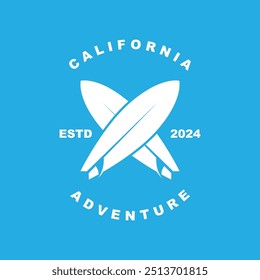 Logo Surfing Beach Vector Illustration Template. Logo for label, summer holiday, badge, emblem and community