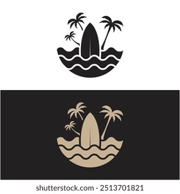 Logo Surfing Beach Vector Illustration Template. Logo for label, summer holiday, badge, emblem and community