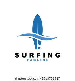 Modelo de ilustração de vetor de praia de surf de logotipo. Logotipo para etiqueta, feriado de verão, emblema, emblema e comunidade