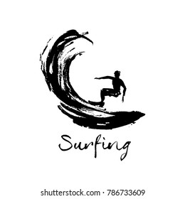 Logo For Surfing Club. Illustration Of A Surfer On A Wave.