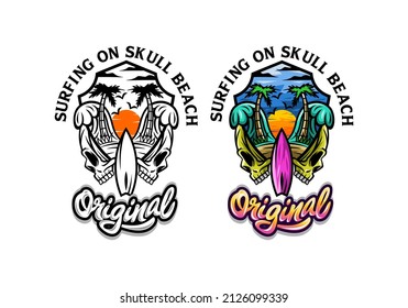 Logo Surfing Skull Beach Vector Illustration Template with Simple Elegant Design Good for Any Industry