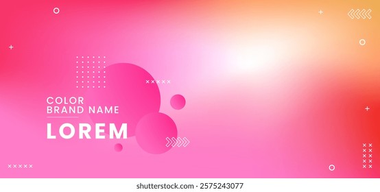 The logo is surrounded by circles and the background is a mix of pink and orange