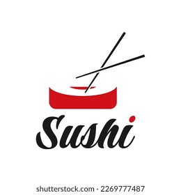 Logo con sushi y palillos comida japonesa asiática