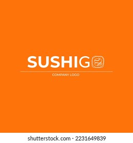 Logo for sushi company with sashimi icon instead of letter O on it. Seafood store branding concept