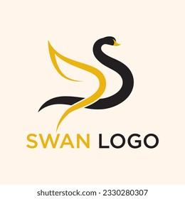 Logo Swan Silhouette Vector Elegant Design
