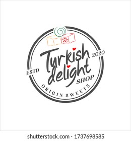 Logo Sweet Candy Turkish Delight Vector, Simple Typography Traditional Yummy Icon Label Design Inspiration