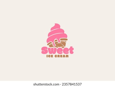 Logotipo Crema de hielo dulce, crema de hielo con logotipo, color divertido, fresco y amigable, editable