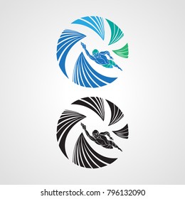 Logo Swimmer Icon Element Template Round. Vector eps