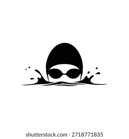 Diseño de ilustración plana de Vector de silueta de nadador con logotipo.