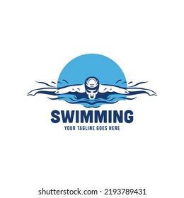 logo of a swimmer. swimming club or swimming school logo design template inspiration