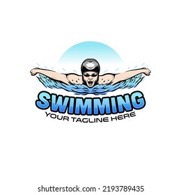 logo of a swimmer. swimming club or swimming school logo design template inspiration