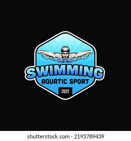 logo of a swimmer. swimming club or swimming school logo design template inspiration