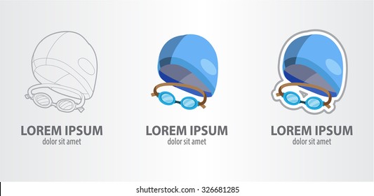 Logo swimming cap with glasses, contour logo, stroke logo