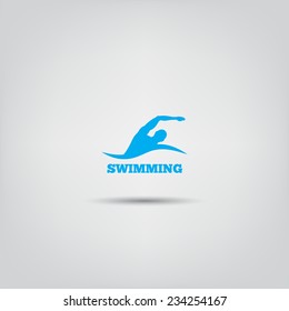 Logo of swimming. Concept of vector icon with the swimming man on a wave.
