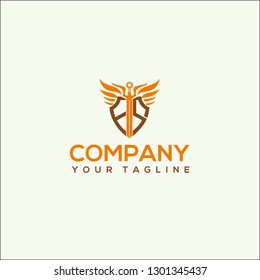 Logo sword f and s simple concept Shield Sword Guardian Logo Template, security icon, sword and shield, army icon - Vector 