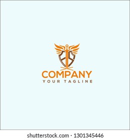 Logo sword f and s simple concept Shield Sword Guardian Logo Template, security icon, sword and shield, army icon - Vector 