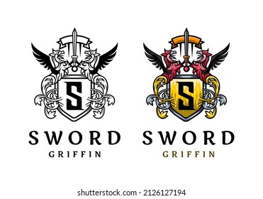 Logo Sword Griffin Letter S Vector Illustration Template with Simple Elegant Design Good for Any Industry