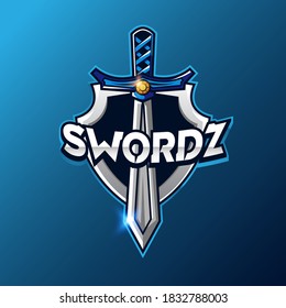 Espada con logo y concepto de escudo. Bien por el equipo de apoyo o su comunidad. Ilustración del vector