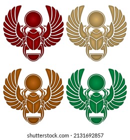 Logo, Symbol Of The Ancient Egyptians. Vector Illustration Of The Egyptian Scarab Beetle. Scarab Creative Symbol Of Traditional Egyptian Culture And Mythology
