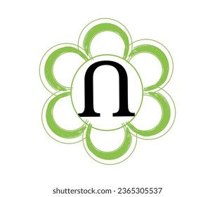 Logo symbol design of the letter "N" in black color within a circle of green flower petals
