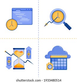 diseños de símbolos de logotipo para el tiempo de inversión, tecnología 4.0, negocios, calendario de nube. plantilla de paquete de iconos plana puede utilizarse para página de inicio, web, aplicación móvil, afiche, banner, sitio web, gráfico