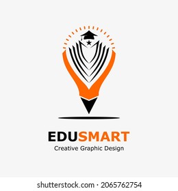 logo symbol for education. education book icon, graduation cap and pencil icon in a light bulb. education vector logo template.