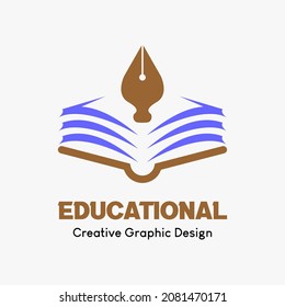 logo symbol for education. education book icon and spotted pen. education vector logo template.