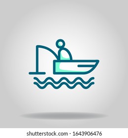Logo or symbol of fishing boat icon with two tone blue color style
