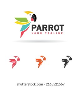 Logo with a symbol of “PARROT" formed a good symbol Modern and simple parrot bird with red color logo illustration, Parrot Logo Design Vector Stock, Parrot logo set with multiple color and 3D look.