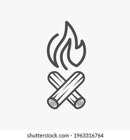 Logo or symbol or icon of the campfire, visible fire and firewood underneath