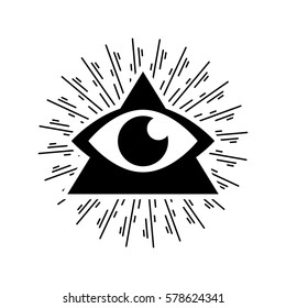 Logo symbol illustration triangular pyramid with the eye and sunburst