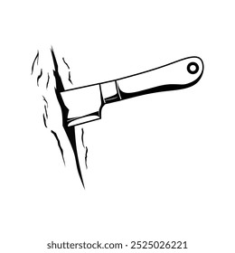 logo or symbol of a knife stabbing wood
