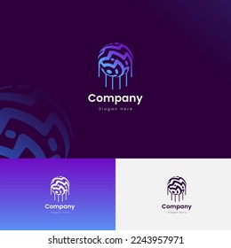 Símbolo de logotipo Lanzamiento Tecnología de inicio global con color azul morado de alta tecnología