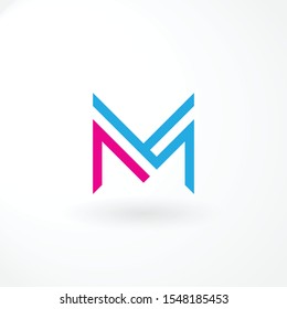 Logo Symbol with Letter M Customized Blue and Pink Color