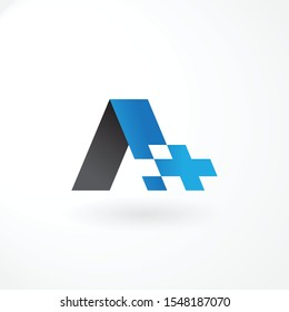 Logo Symbol with Letter A and Plus Customized Gradient Blue Color