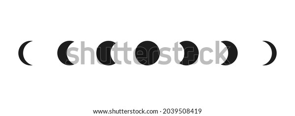 Logo, symbol of the moon. Icon\
Illustration of black phases moon on a white\
background.