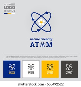 Logo with symbol of nature friendly atom.
 Several color variations for logo usability.