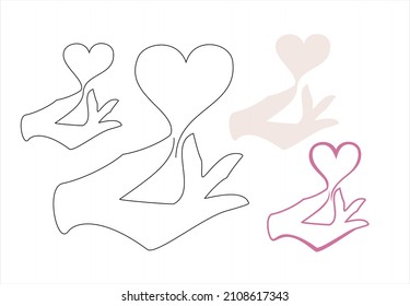logo, symbol, object with hand fingers holding a heart