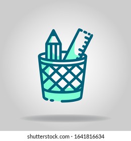Logo or symbol of pencil case icon with two tone blue color style
