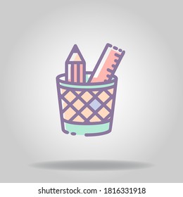 Logo or symbol of pencil case icon with pastel color style
