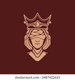 logo and symbol of queen with crown, closed eyes