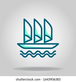 Logo or symbol of sailing boat icon with two tone blue color style
