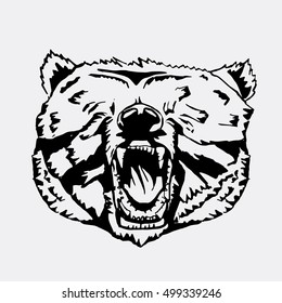 Logo, symbol, sign, stencil bear head.Unique technique. Vintage hand drawn style
