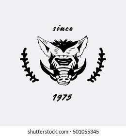 Logo, symbol, sign, stencil boar head.Unique technique Vintage hand drawn style