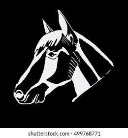 Logo, symbol, sign, stencil horse head.Unique technique Vintage hand drawn style