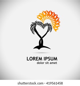 Logo symbol of sun with palm trees. Vector