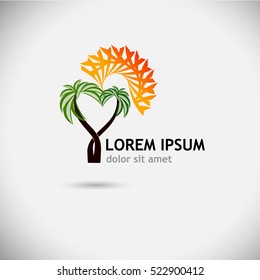 Logo symbol of sun with palm trees. Vector